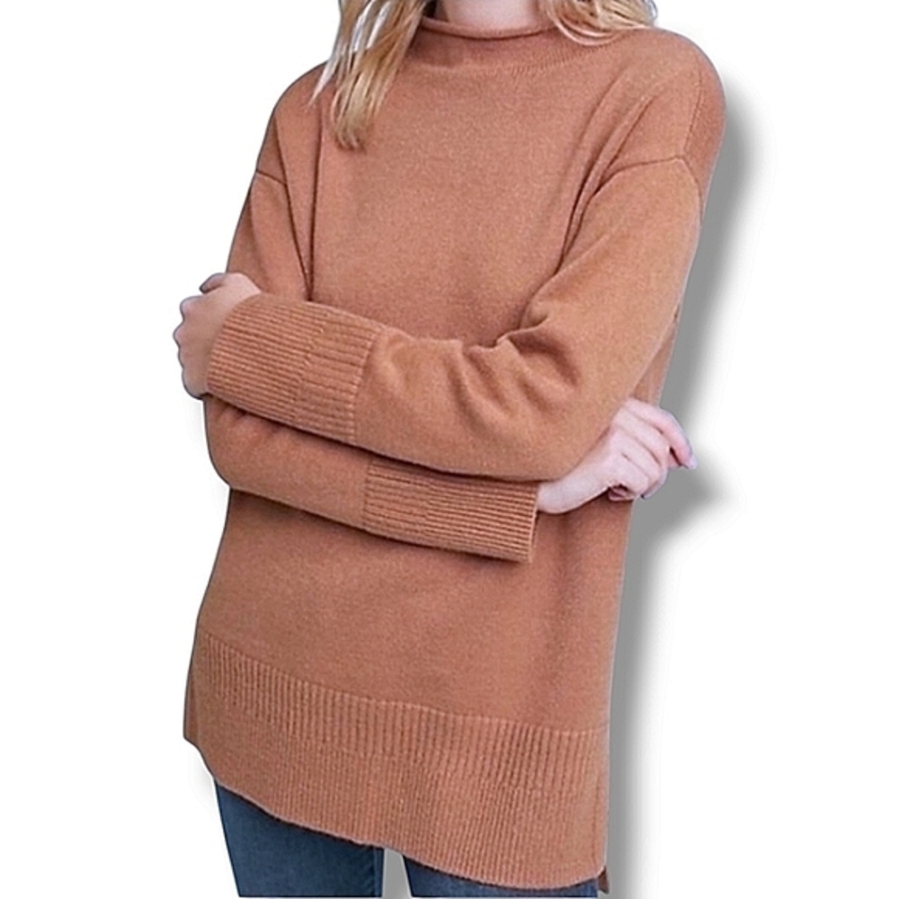 Anthropologie Moth camel mock turtleneck tunic length Saskia oversized sweater S